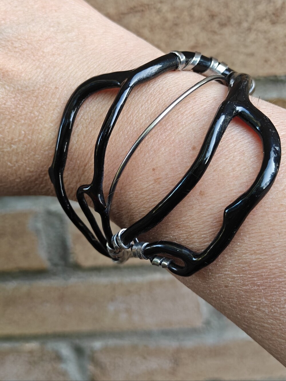Stunning Genuine Black Coral And Silver Bracelet